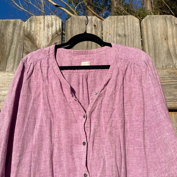 Poetry Lilac Pink Button-Down 100% Linen Shirt Size 16 - Picture 2 of 11